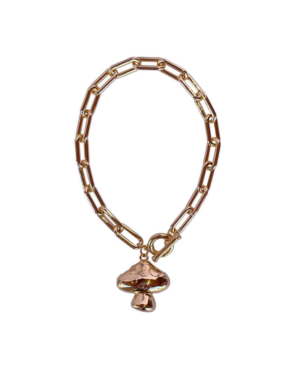 Gold Chain Necklace With Mushroom Charm