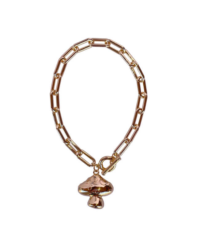 Gold Chain Necklace With Mushroom Charm