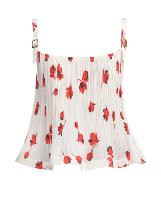 White Floral Plisse Top