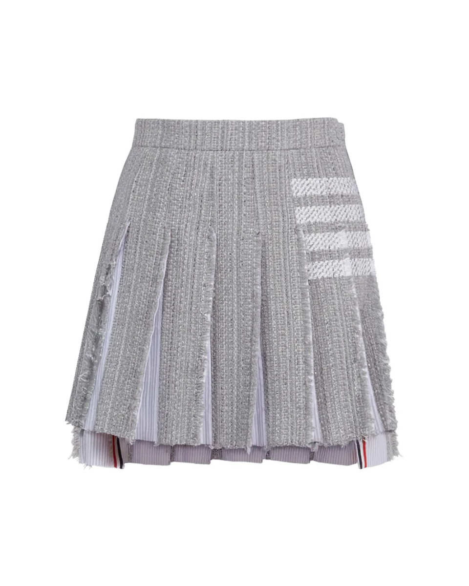 Solid Tweed 4-Bar Pleated Mini Skirt