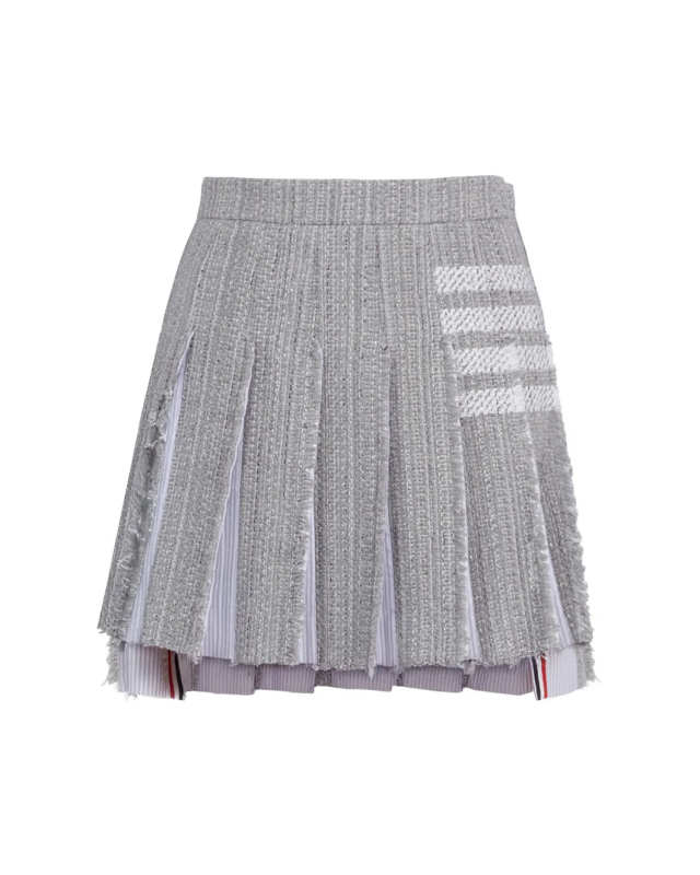 Solid Tweed 4-Bar Pleated Mini Skirt