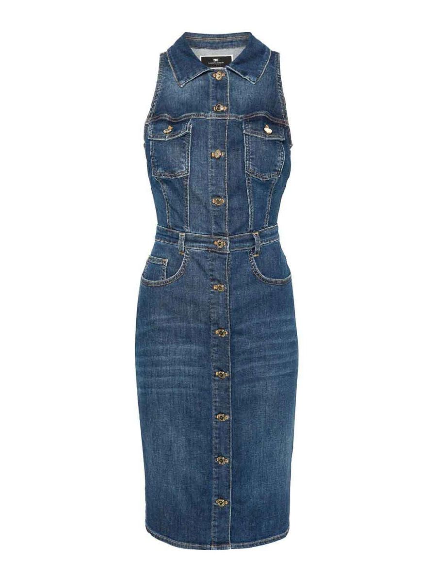 Elisabetta Franchi Robe Au Genou - Foncé Délavé