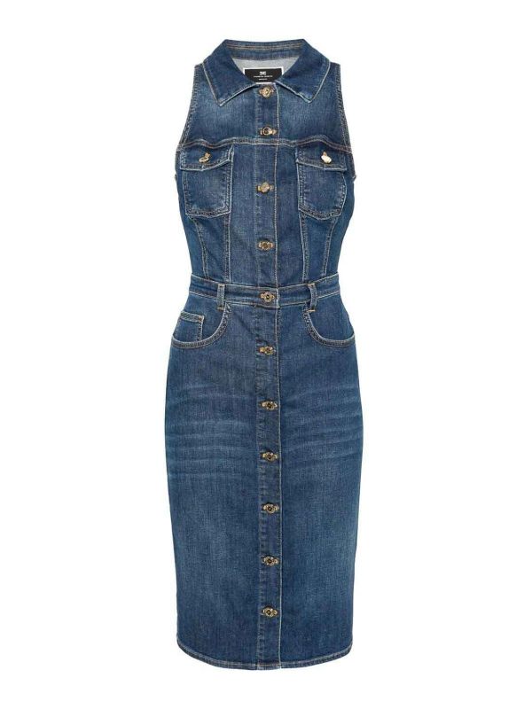 Elisabetta Franchi Robe Au Genou - Foncé Délavé