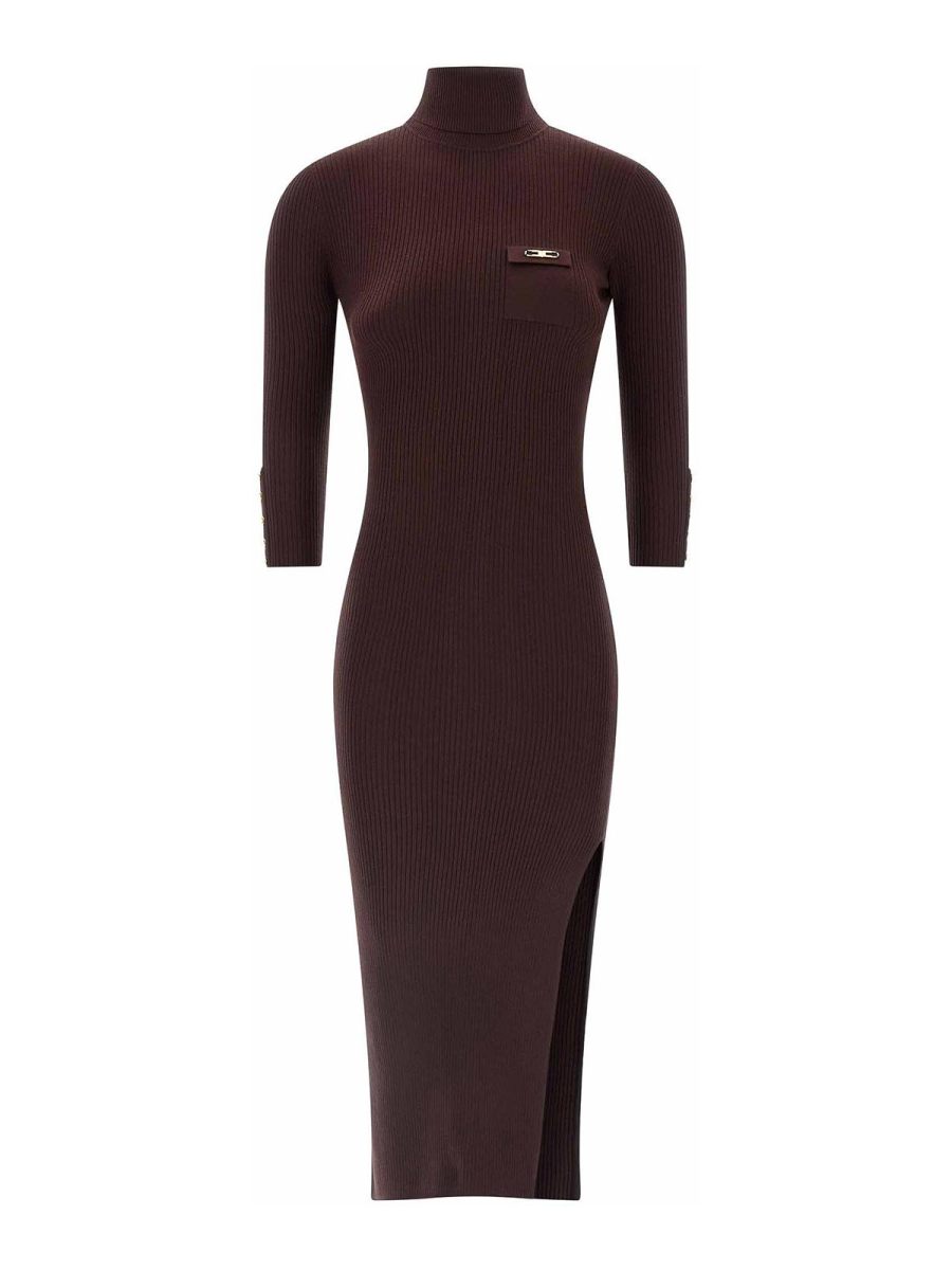Elisabetta Franchi Robe Au Genou - Rouge Brun