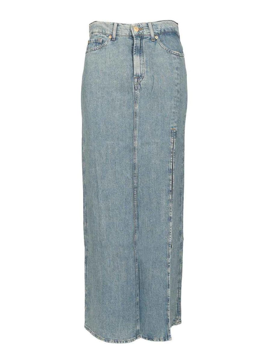 7 For All Mankind Jupe Midi - Bleu Clair