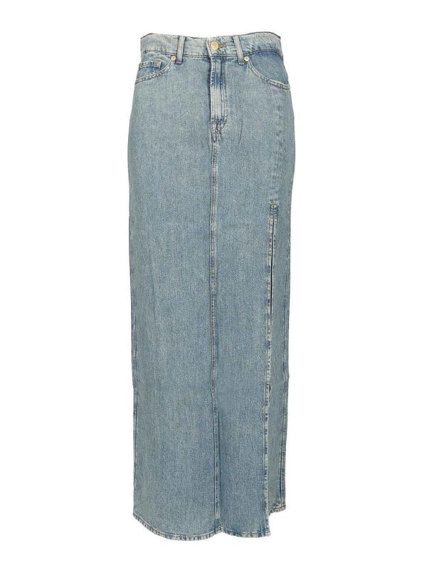 7 For All Mankind Jupe Midi - Bleu Clair
