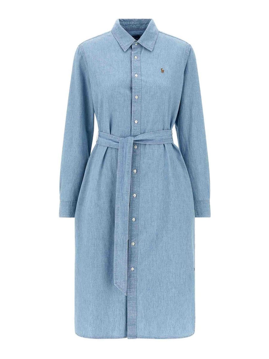 Polo Ralph Lauren Robe Au Genou - Bleu Clair