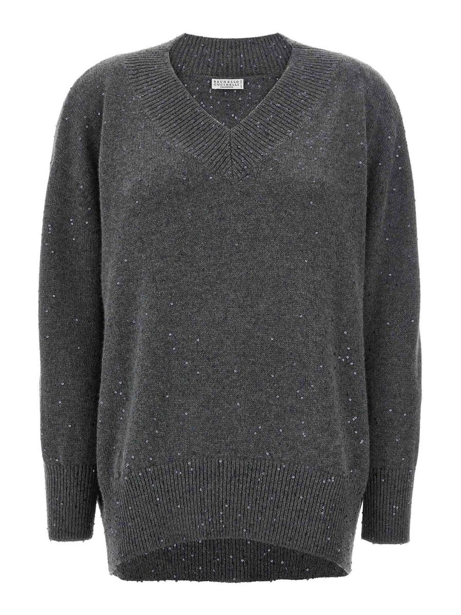 Brunello Cucinelli Pull À Col V - Gris