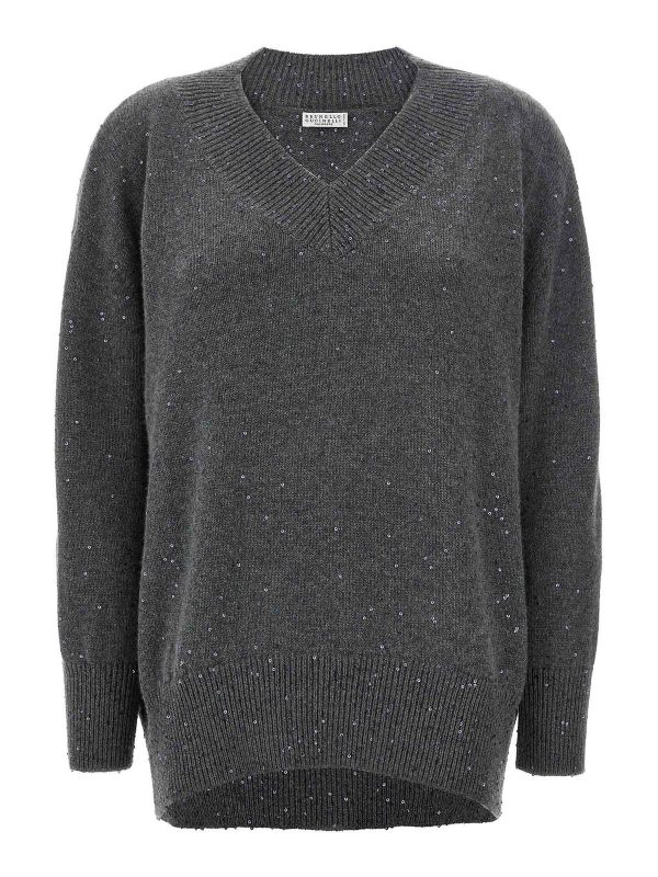 Brunello Cucinelli Pull À Col V - Gris