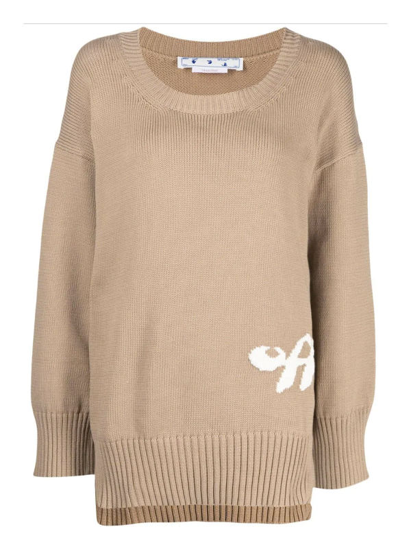 Off-White Pull Col Rond - Camel