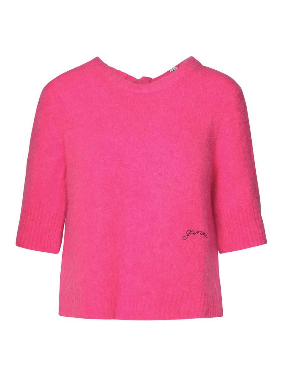 Ganni Pull Col Bateau - Fuchsia