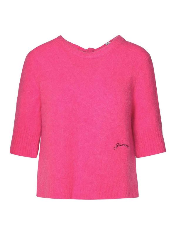 Ganni Pull Col Bateau - Fuchsia