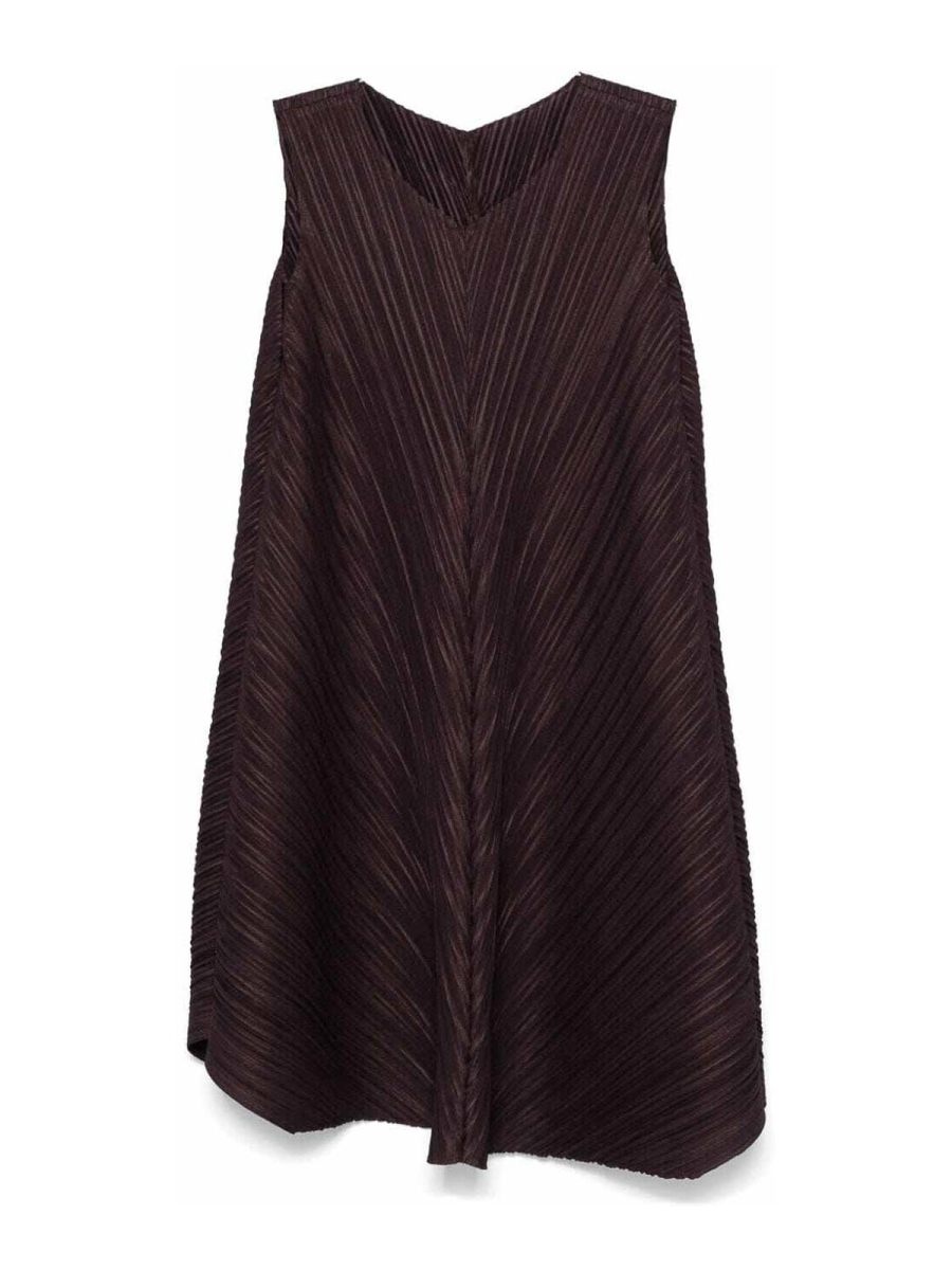 Pleats Please Issey Miyake Robe Au Genou - Marron