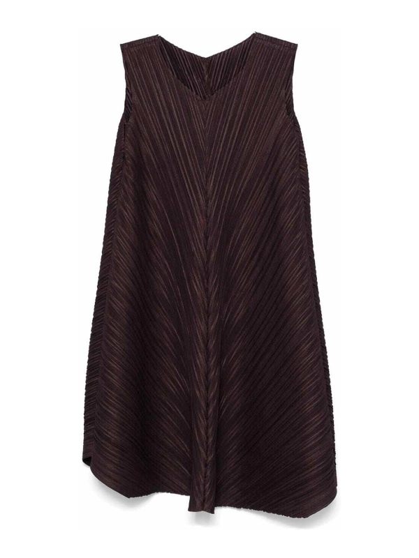 Pleats Please Issey Miyake Robe Au Genou - Marron