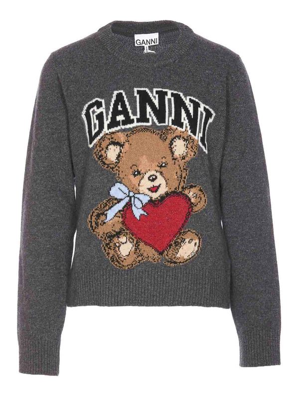 Ganni Pull Col Rond - Gris