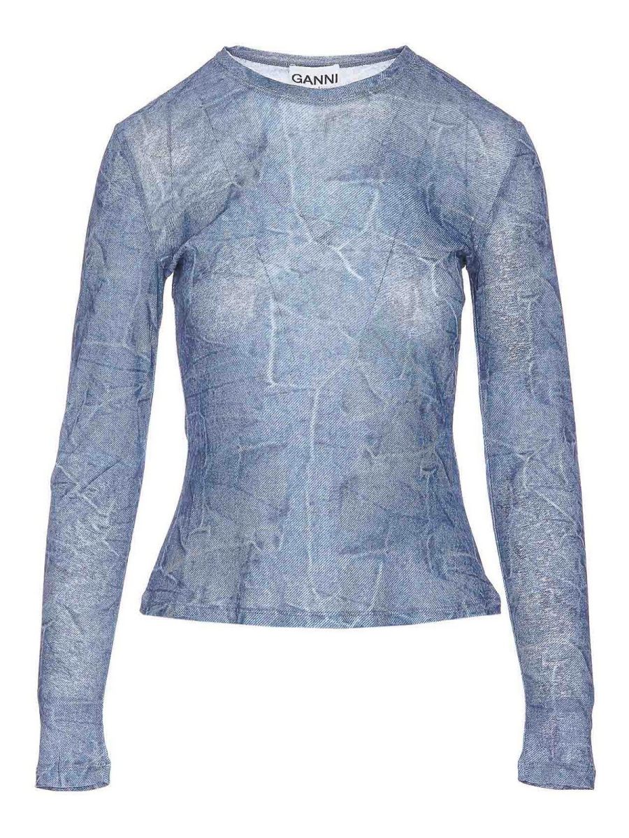 Ganni Pull Col Rond - Foncé Délavé
