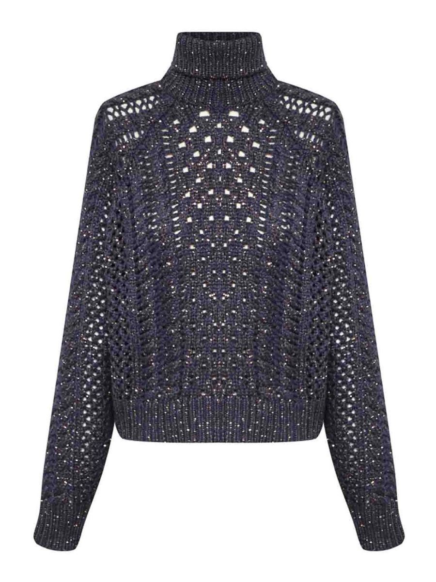 Brunello Cucinelli Pull Col Roulé - Bleu