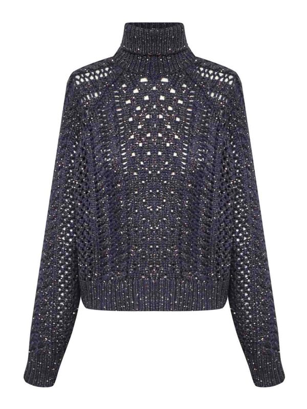 Brunello Cucinelli Pull Col Roulé - Bleu