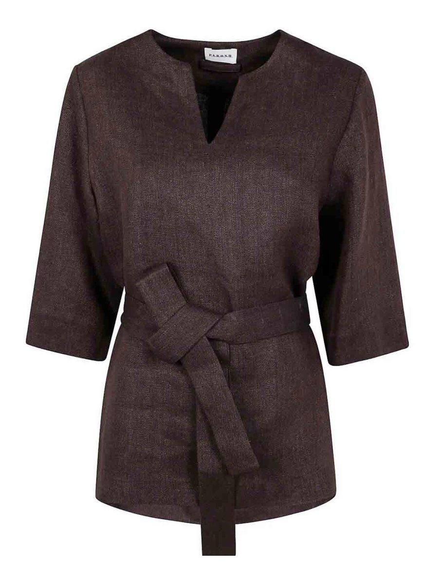 P. A.R. O.S. H. Pull À Col V - Marron Foncé