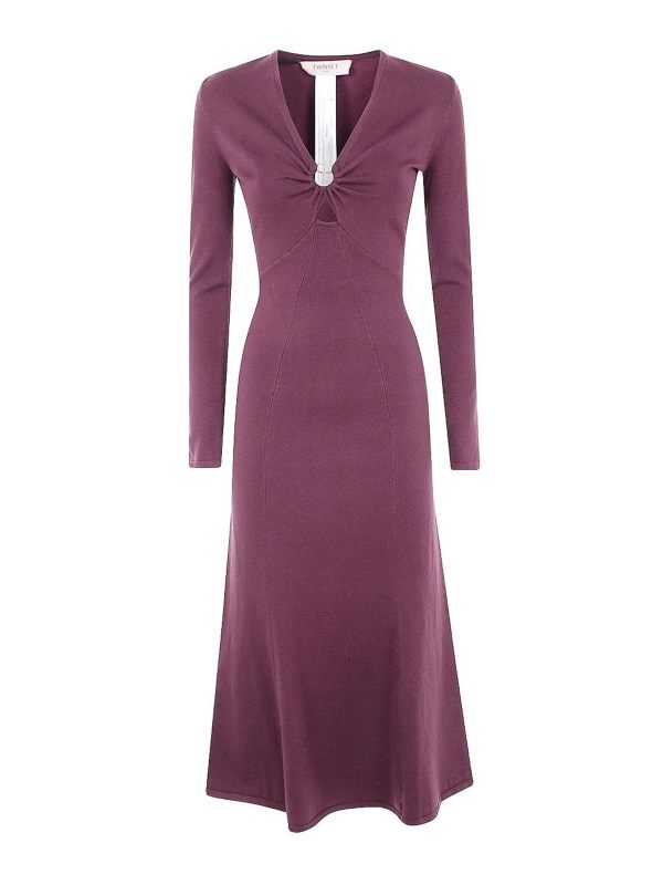 Twinset Robe Au Genou - Rouge Brun