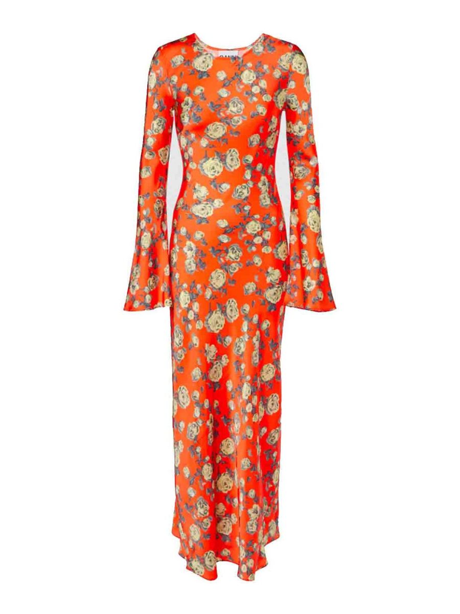 Ganni Robe Au Genou - Orange