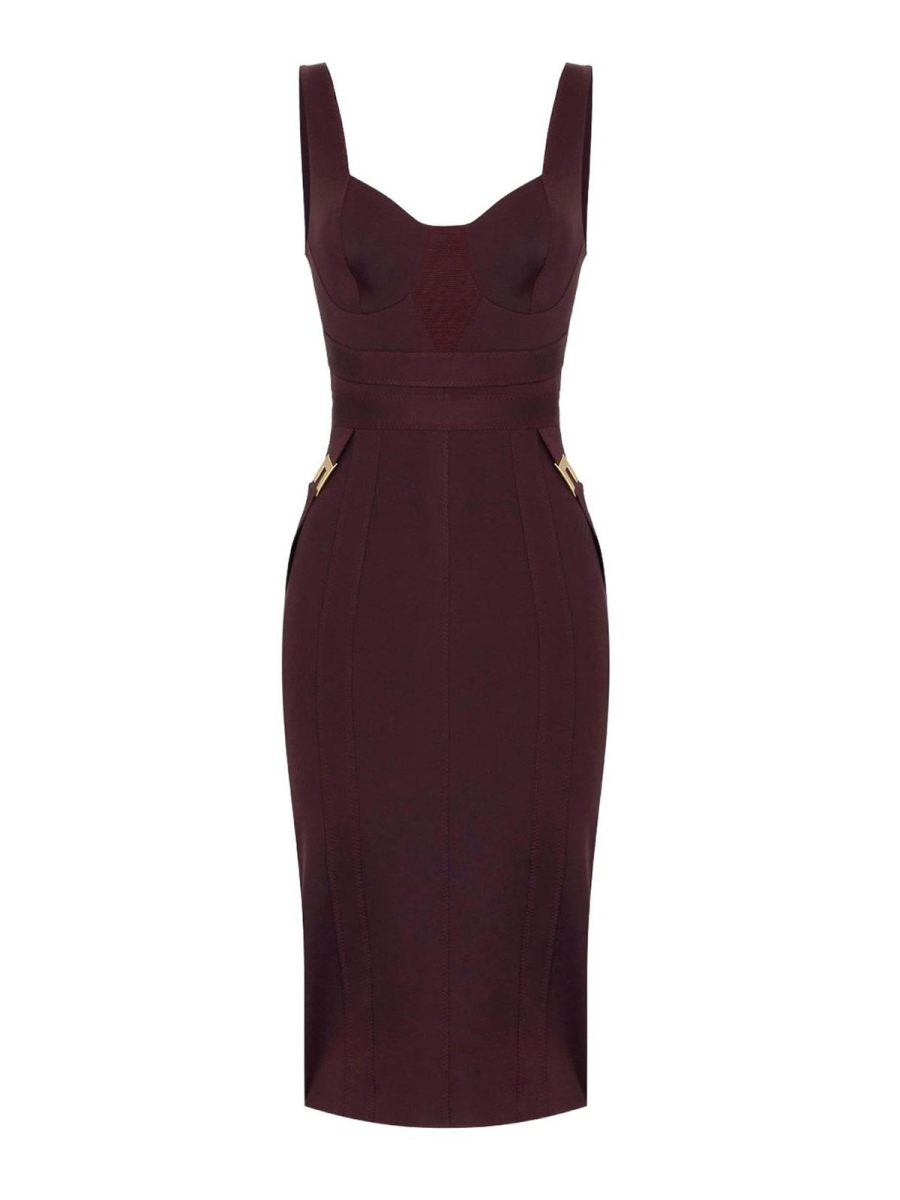 Elisabetta Franchi Robe Au Genou - Rouge Brun