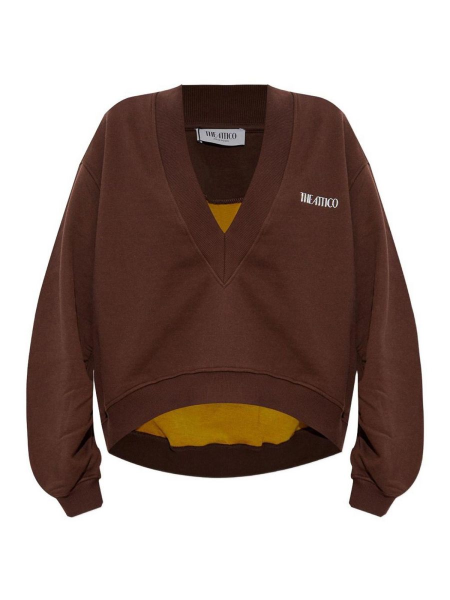 The Attico Pull Col Bateau - Marron Foncé