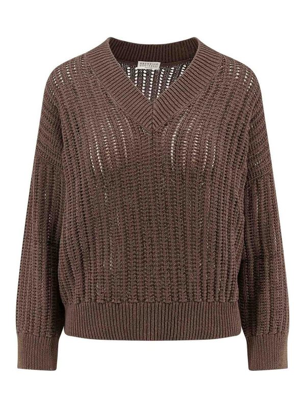 Brunello Cucinelli Pull Col Bateau - Marron