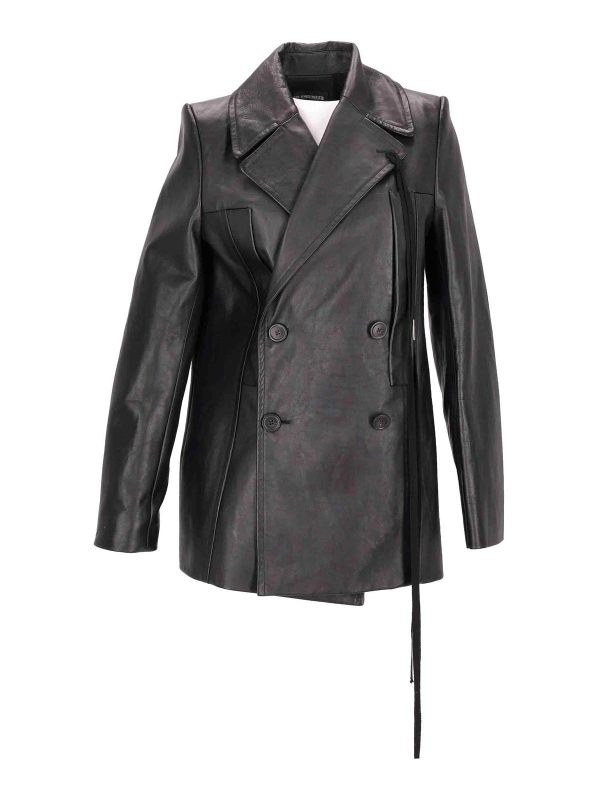 Ann Demeulemeester Manteau En Cuir - Noir