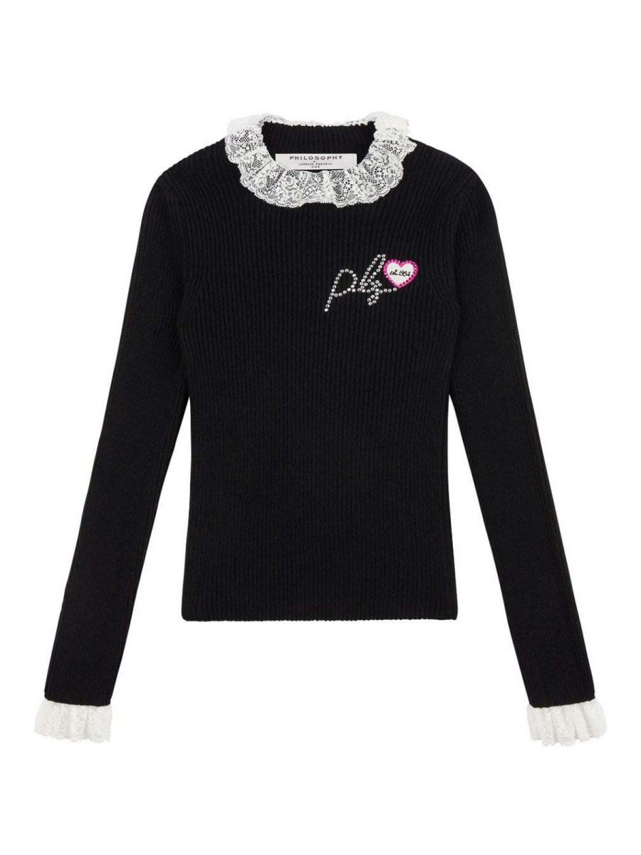 Philosophy di Lorenzo Serafini Pull Col Rond - Noir