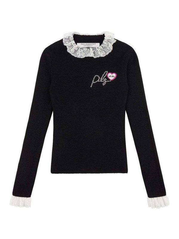 Philosophy di Lorenzo Serafini Pull Col Rond - Noir