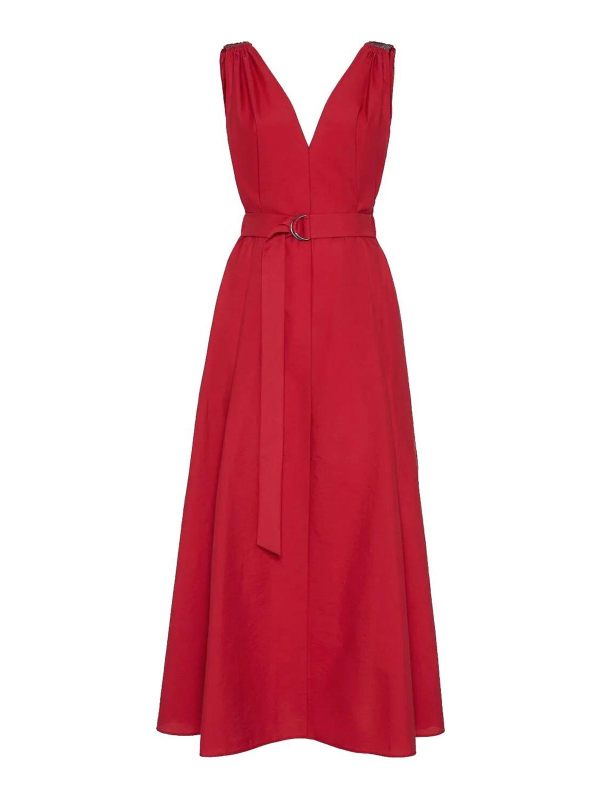Brunello Cucinelli Robe Au Genou - Rouge
