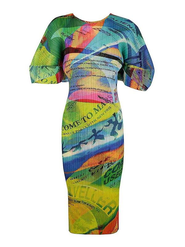 Pleats Please Issey Miyake Robe Au Genou - Bleu