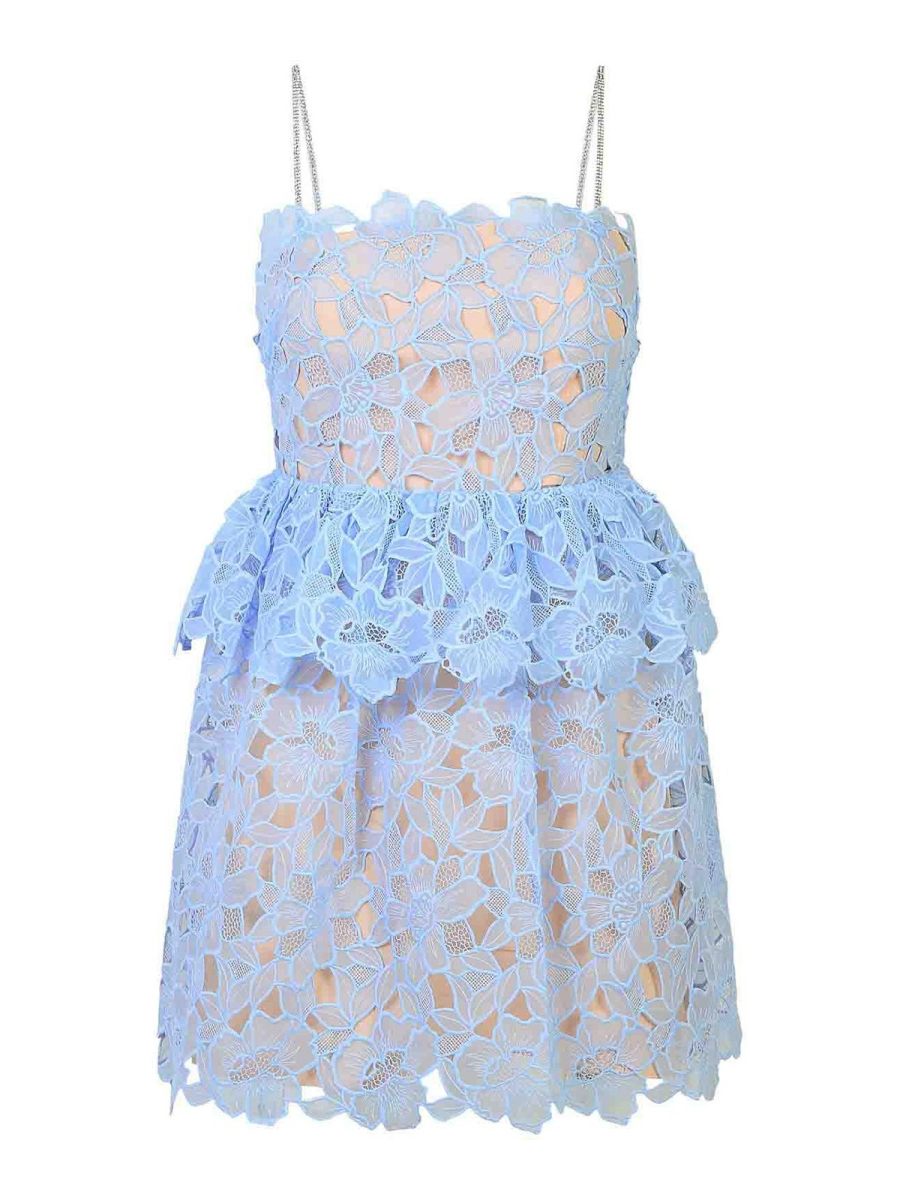Self Portrait Robe Au Genou - Bleu Clair
