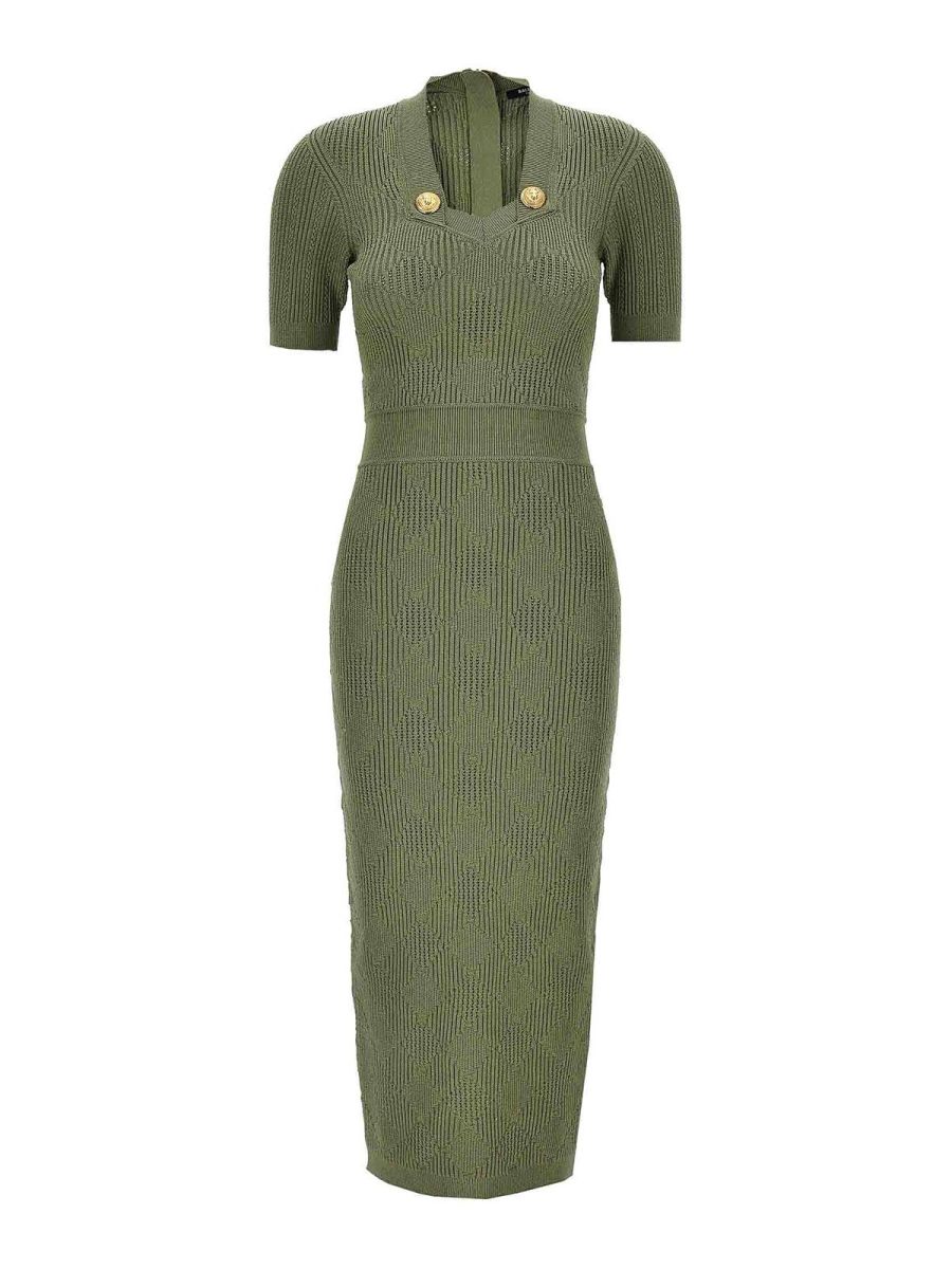 Balmain Robe Au Genou - Vert