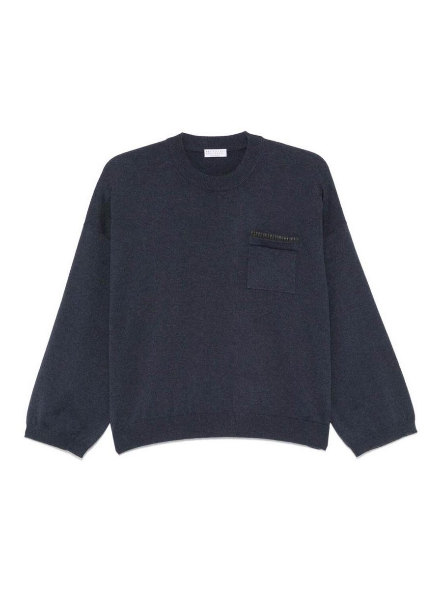Brunello Cucinelli Pull Col Rond - Bleu