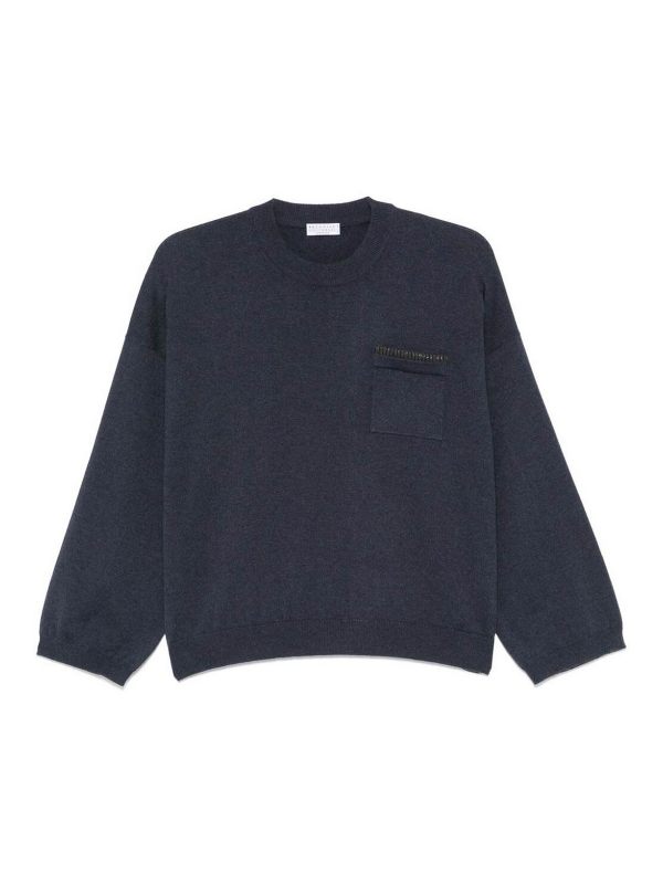 Brunello Cucinelli Pull Col Rond - Bleu