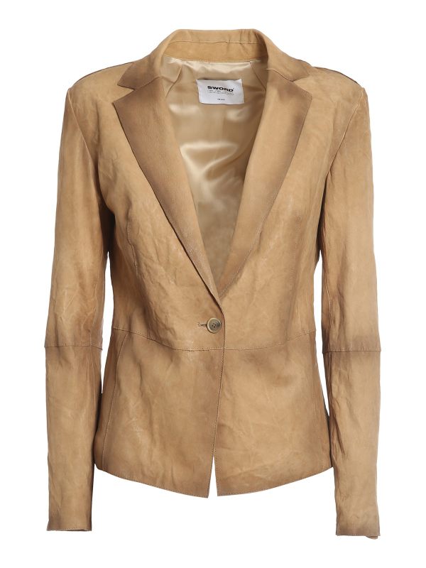 S. W.O. R.D 6.6.44 Blouson En Cuir - Beige Foncé