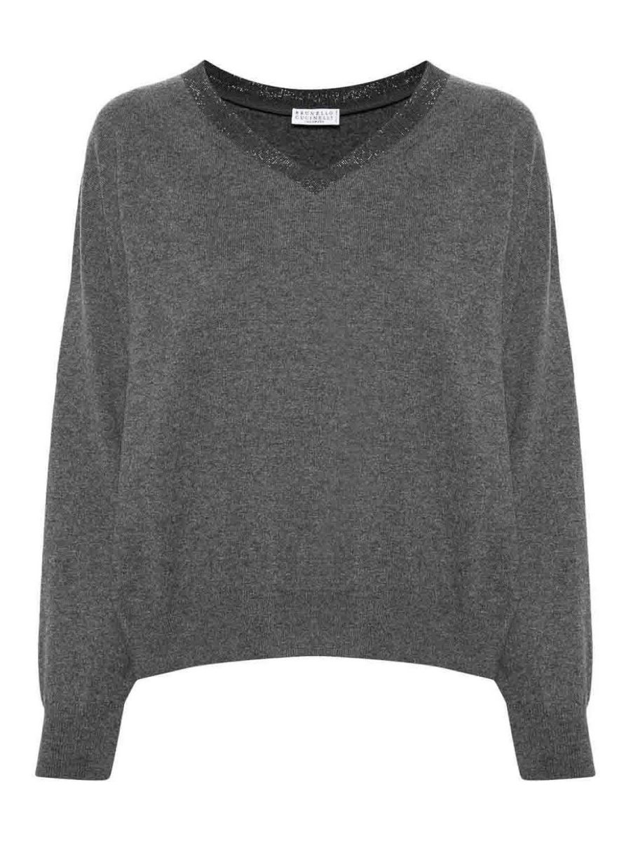 Brunello Cucinelli Pull À Col V - Gris