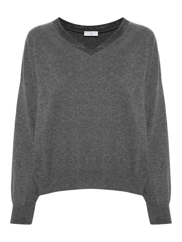 Brunello Cucinelli Pull À Col V - Gris
