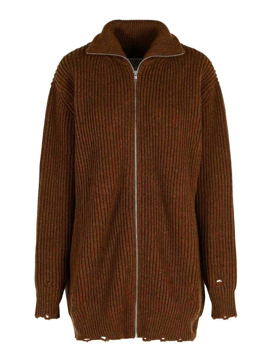 MM6 Maison Margiela Pull Col Rond - Marron