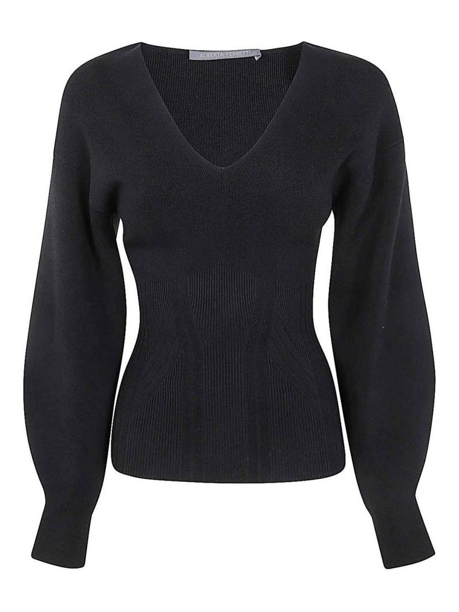 Alberta Ferretti Pull À Col V - Noir