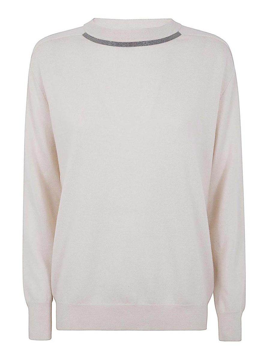 Brunello Cucinelli Pull Col Rond - Blanc