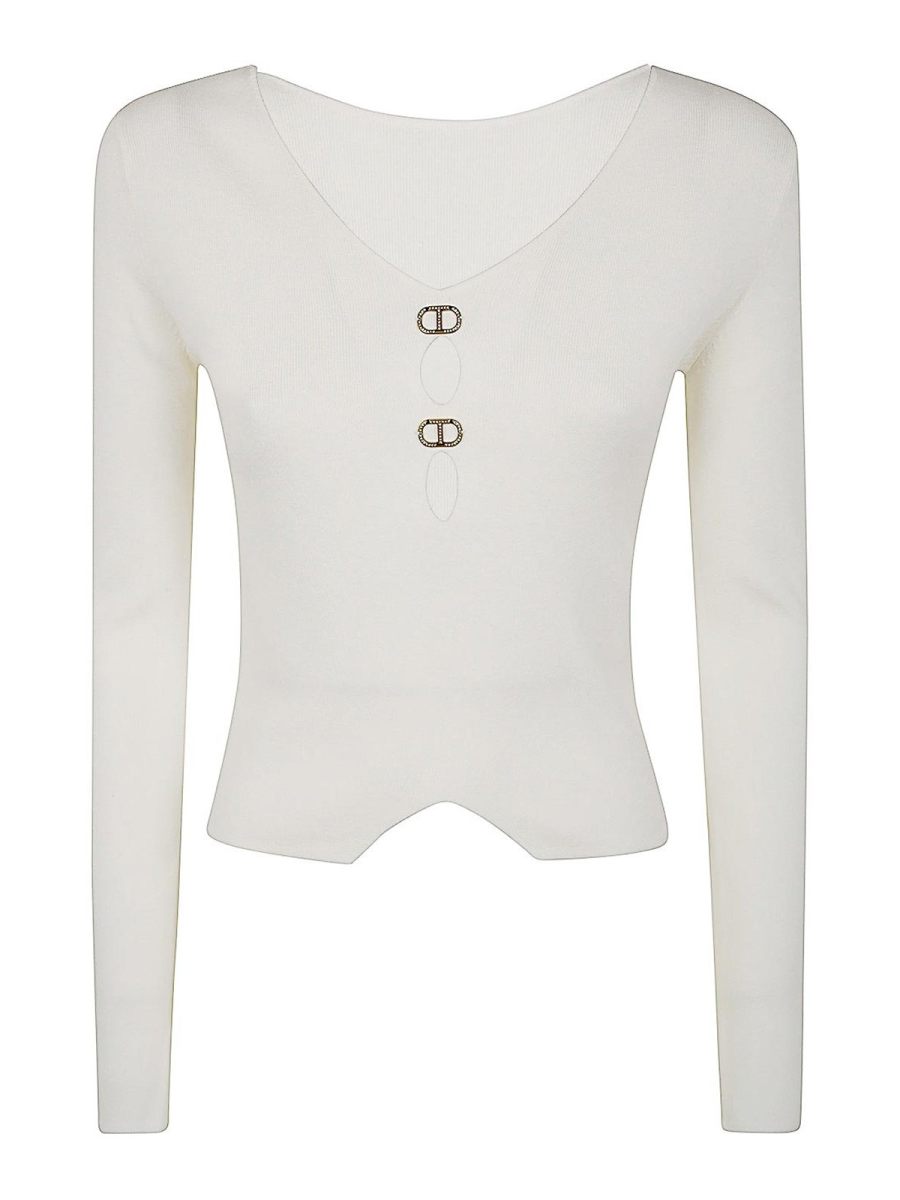 Twinset Pull Col Rond - Blanc