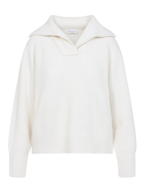 Brunello Cucinelli Pull Col Rond - Blanc