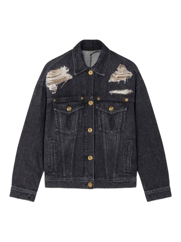 Versace Veste En Jean - Noir