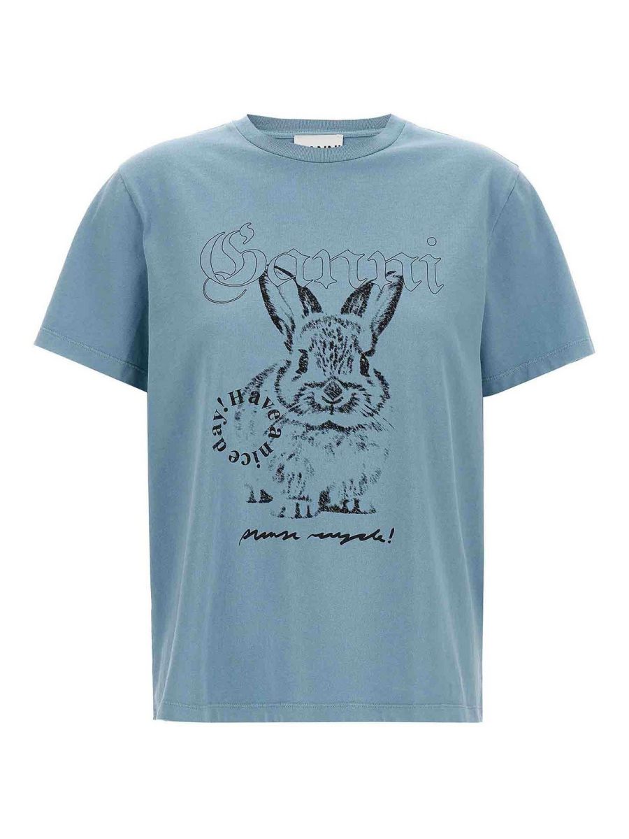 Ganni T-Shirt - Bleu Clair