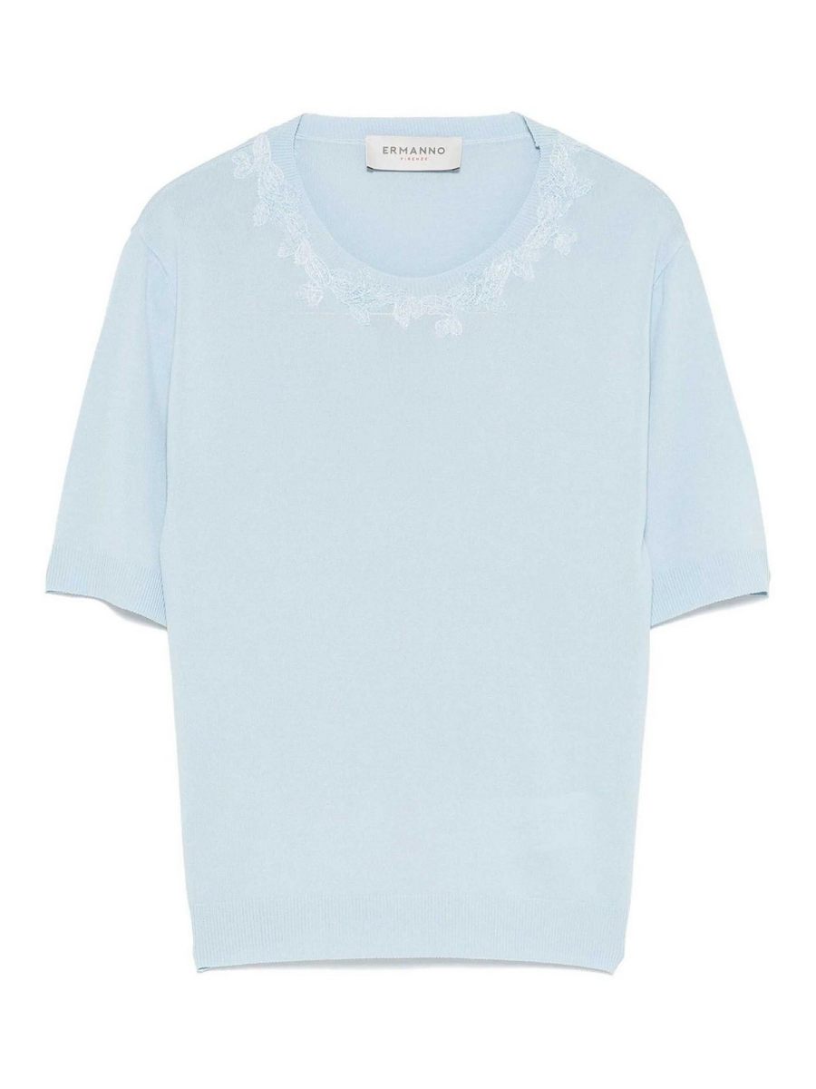 Ermanno Firenze Pull Col Bateau - Bleu Clair