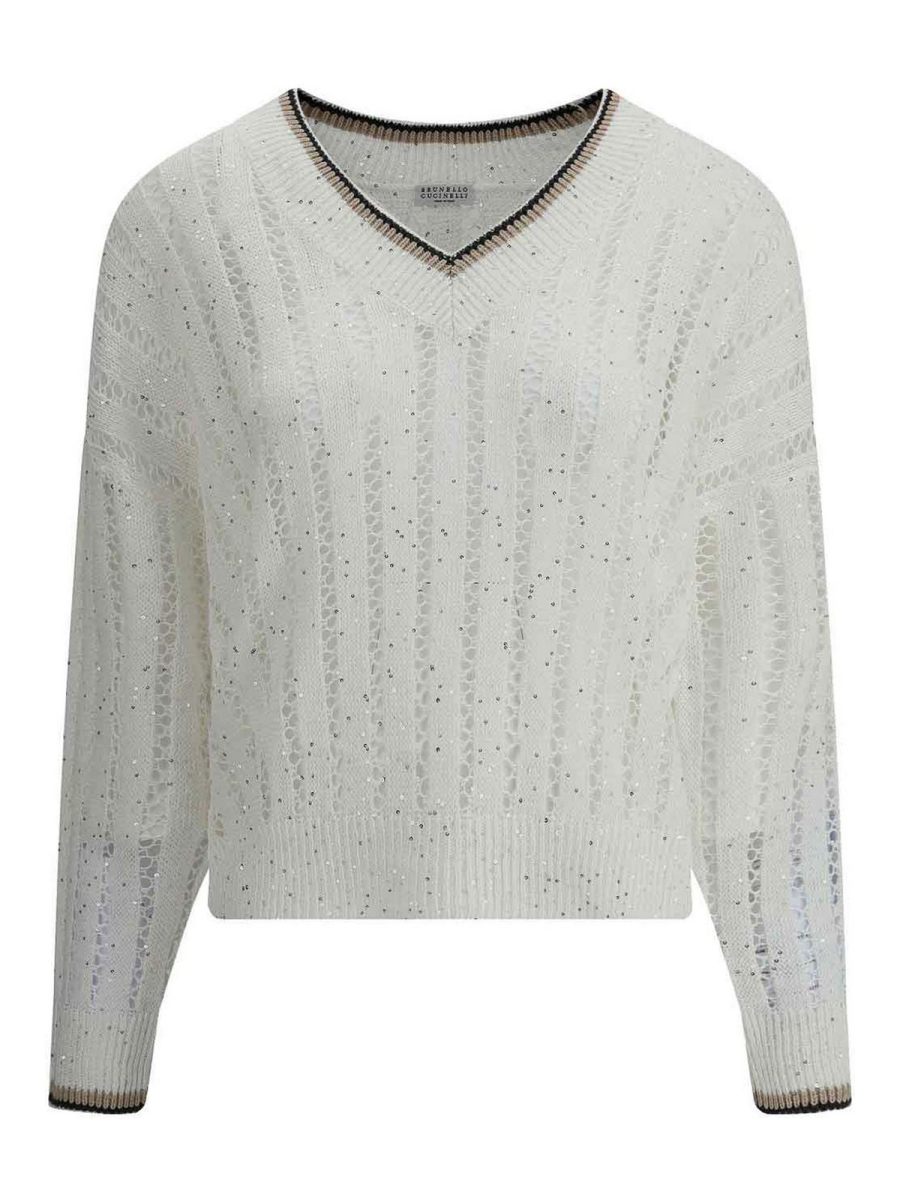 Brunello Cucinelli Pull Col Rond - Blanc