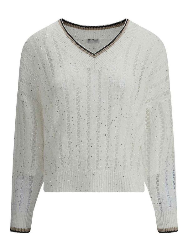 Brunello Cucinelli Pull Col Rond - Blanc